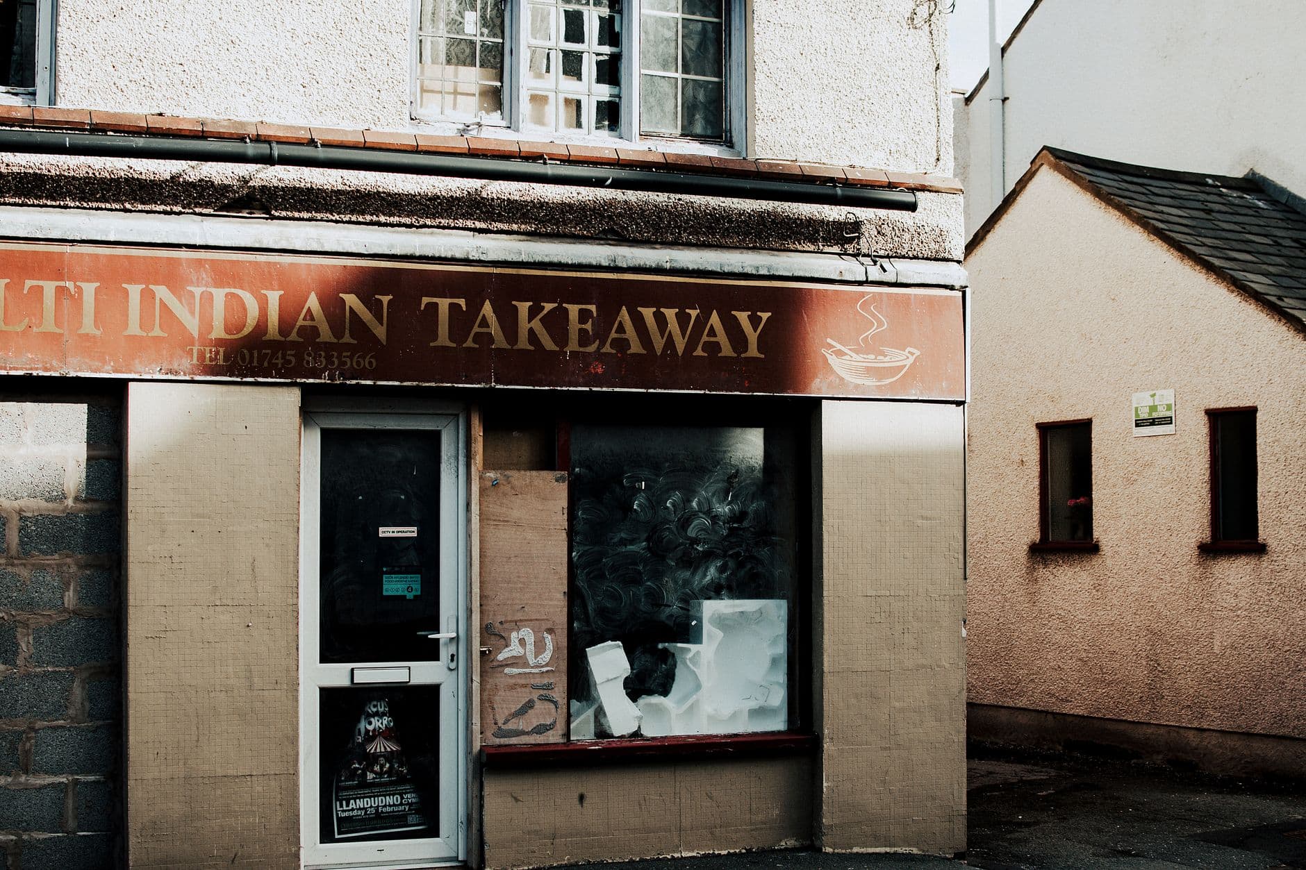 Image illustrating: Exterior of a closed restaurant in Wépion after a fire (editorial)