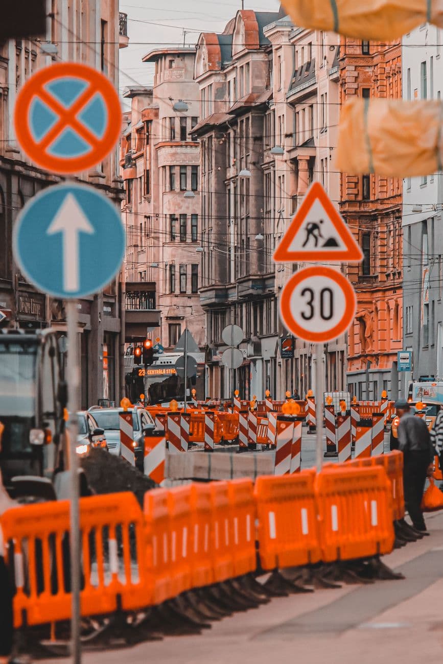 Image illustrating: Brussels Low Emission Zone road sign with city traffic (editorial)