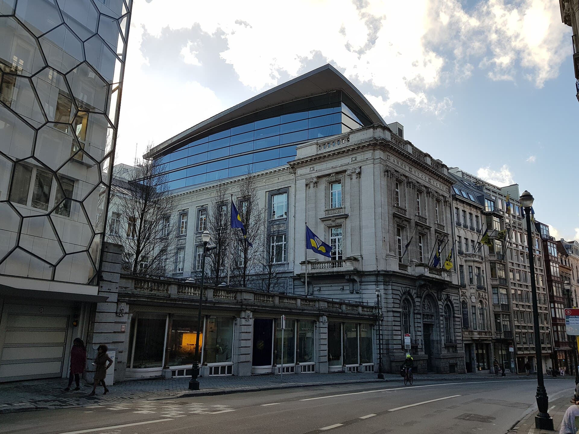 Image illustrating: Belgian Senate building in Brussels with students studying during exam period (editorial)