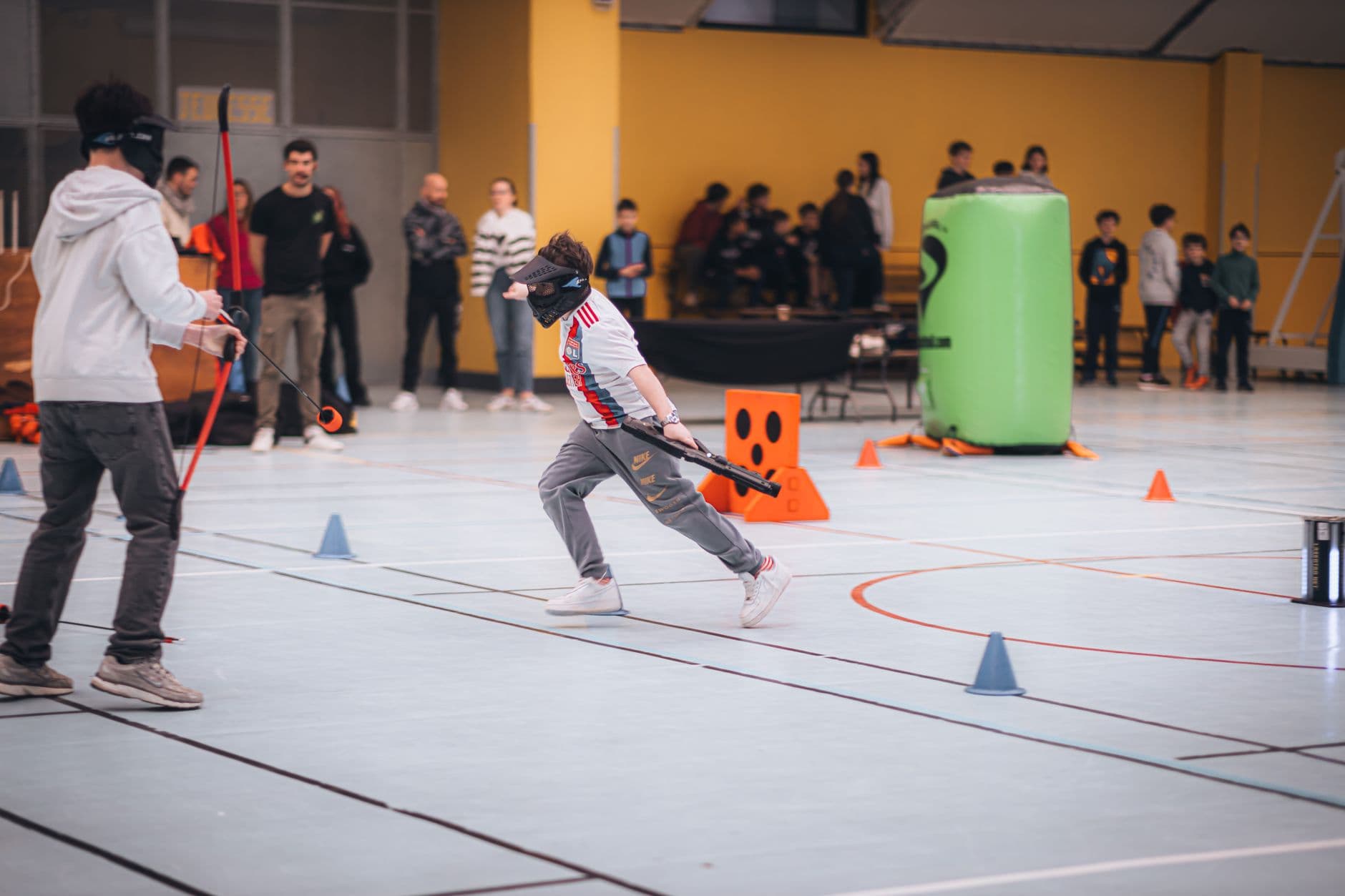 Image illustrating: Hasselt indoor floorball training session with youth and adult players (editorial)