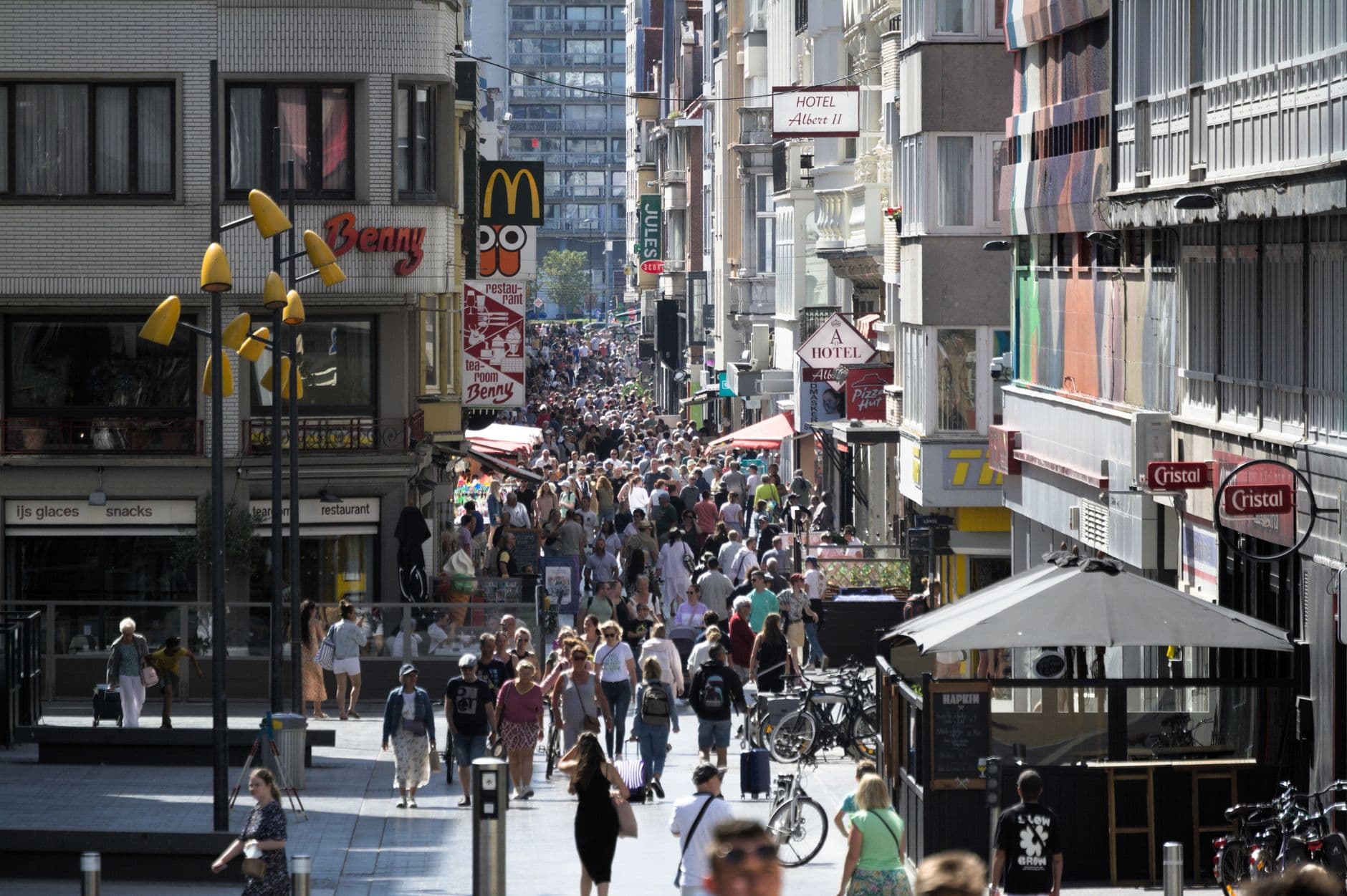 Image illustrating: A busy shopping street in central Turnhout with emergency access visible (editorial)