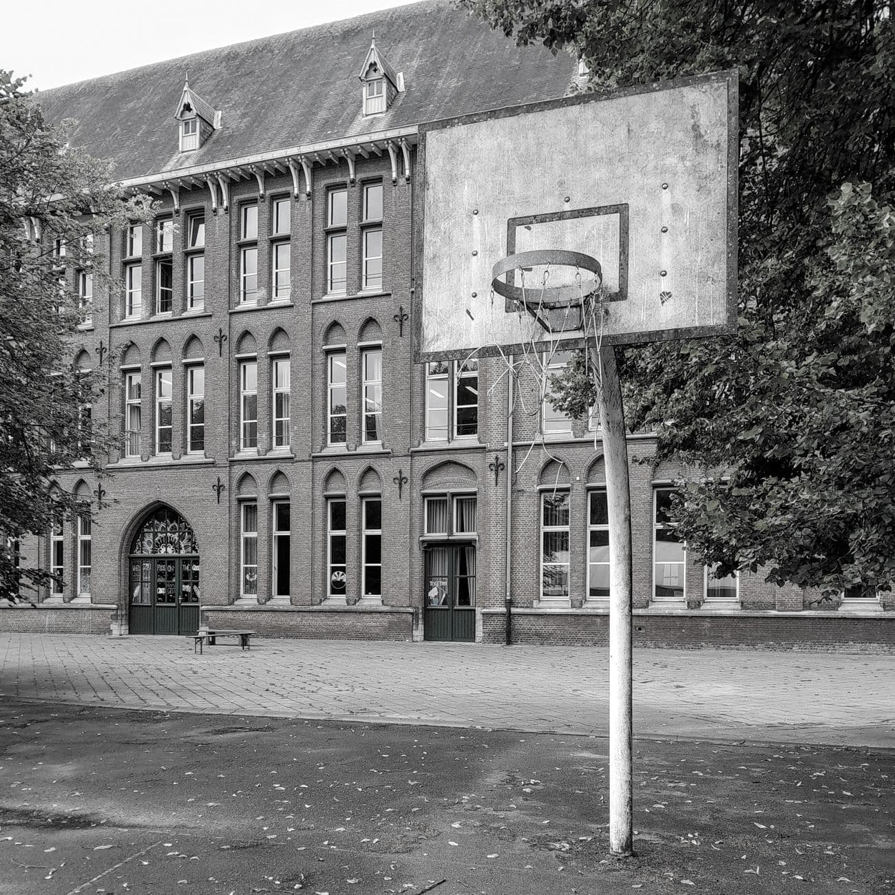Image illustrating: Exterior of a secondary school building in Liège (editorial)