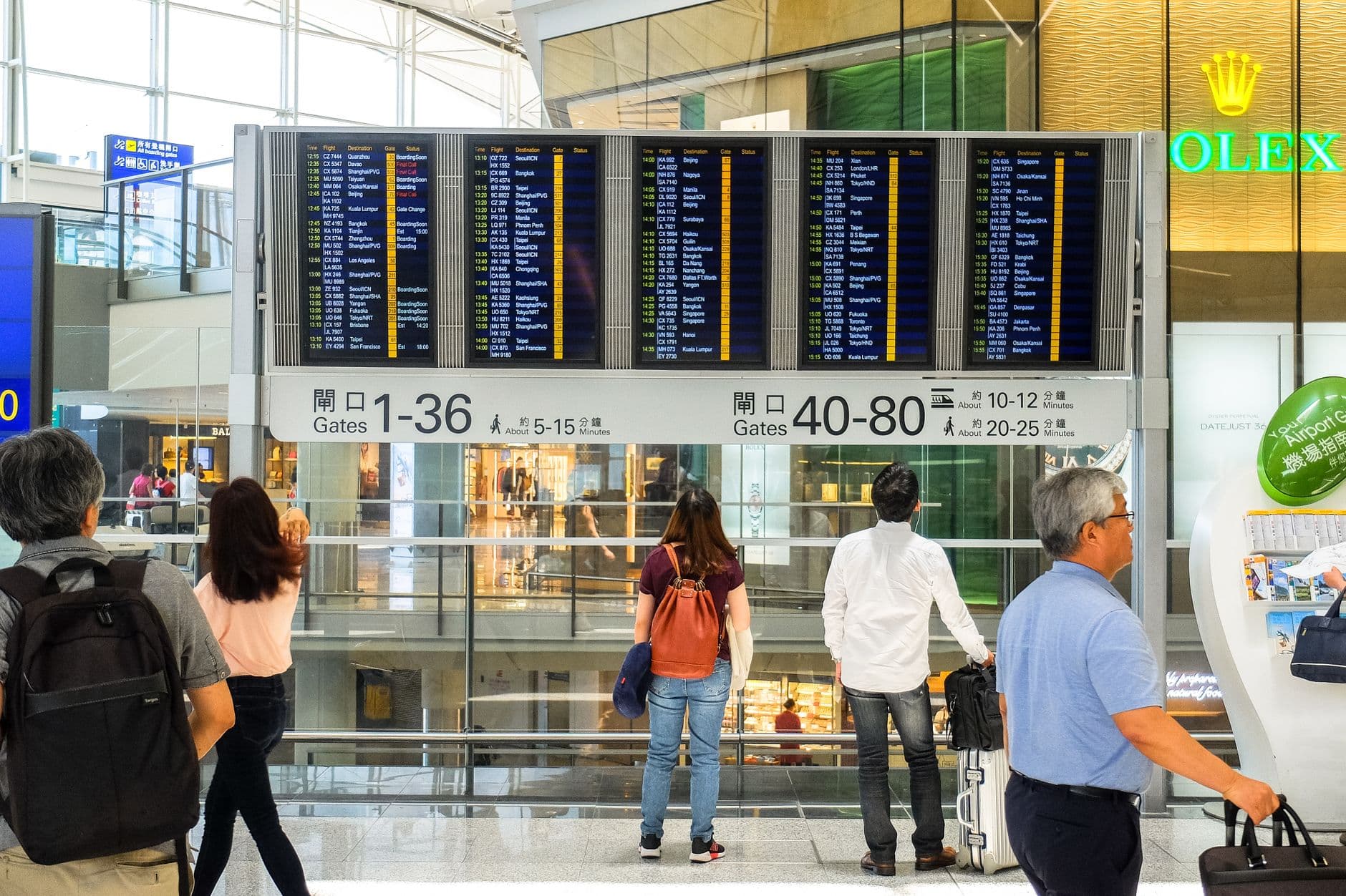 Image illustrating: Travellers with luggage in the public departures hall at Brussels Airport (editorial)