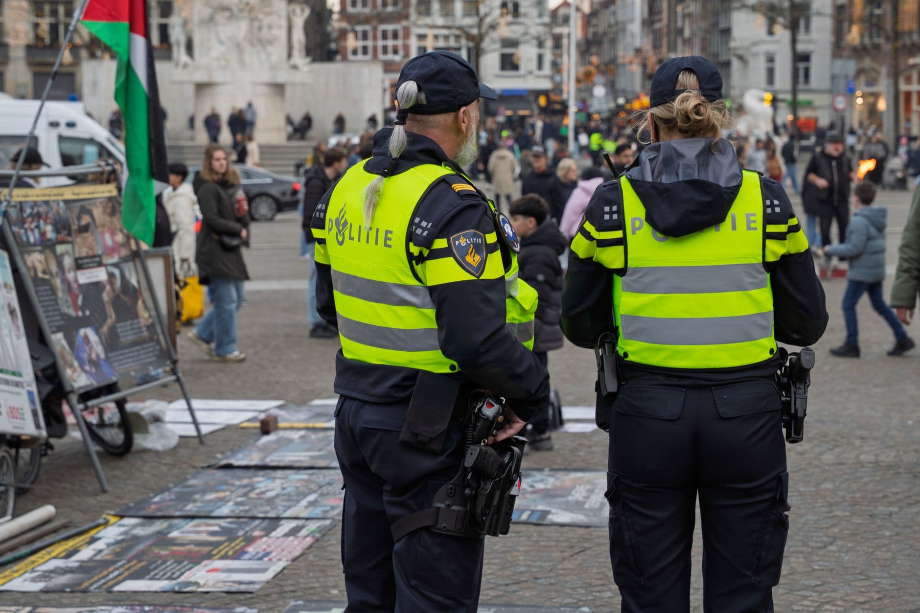 Image illustrating: Brussels police officers managing a demonstration near central Brussels institut (editorial)