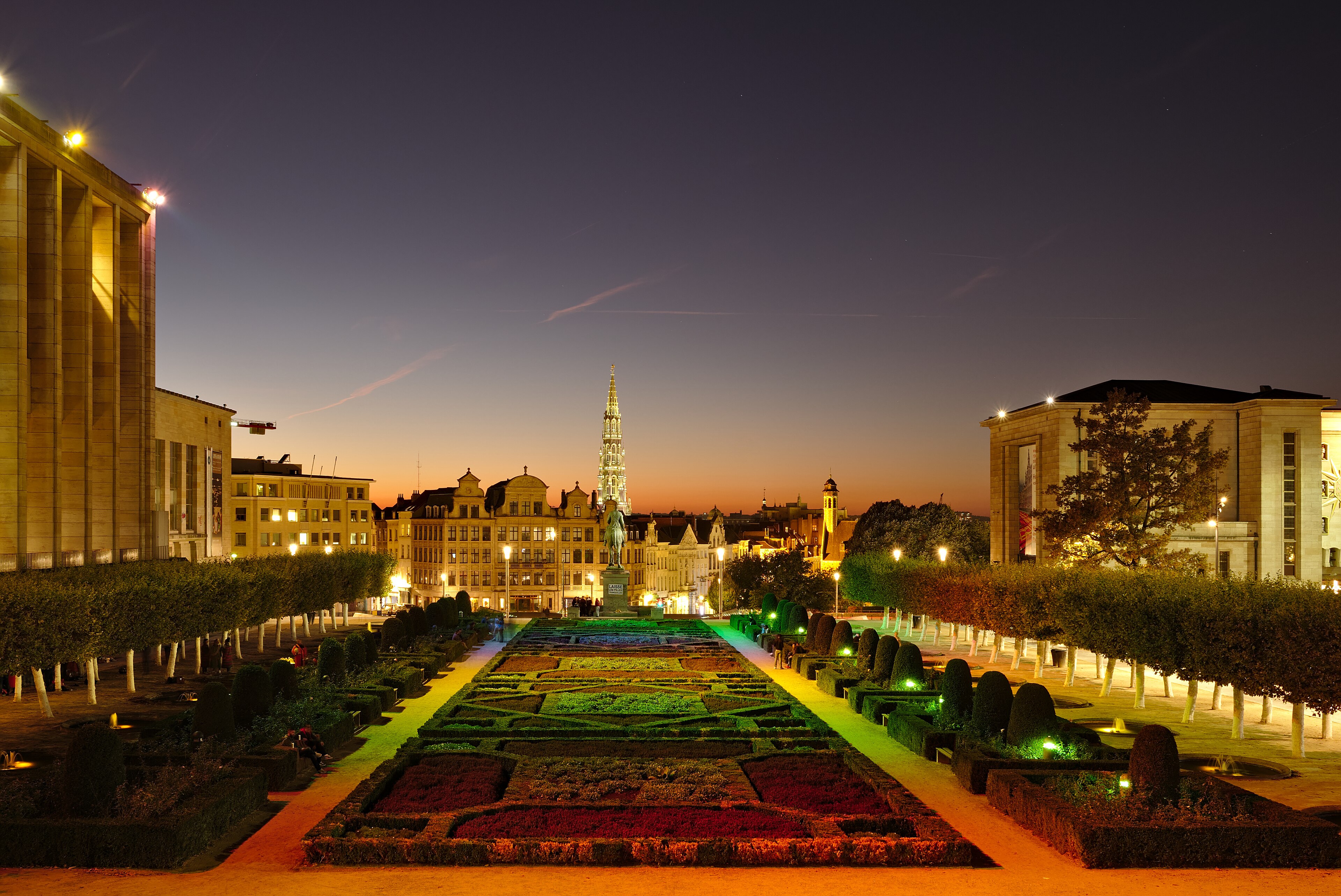 Mont des Arts garden and the Albert I monument in central Brussels